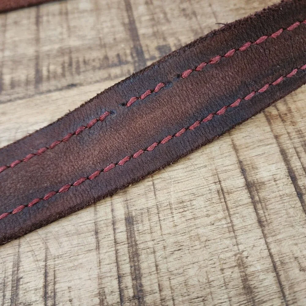 Vintage Abercrombie & Fitch Moose Brass Belt Buckle Brown Leather 34 - Picture 7 of 8